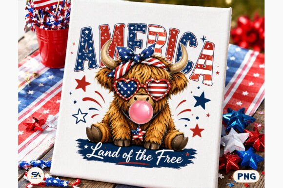 Download America Highland Cow PNG 4th of July - America Collection