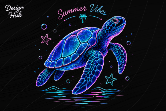 Download Neon Sea Turtle Summer Vibes PNG - Premium Resources